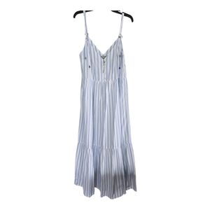 Asos Tiered Sleeveless Maxi Dress Sz 8 Womens Blue White Striped Tassles New